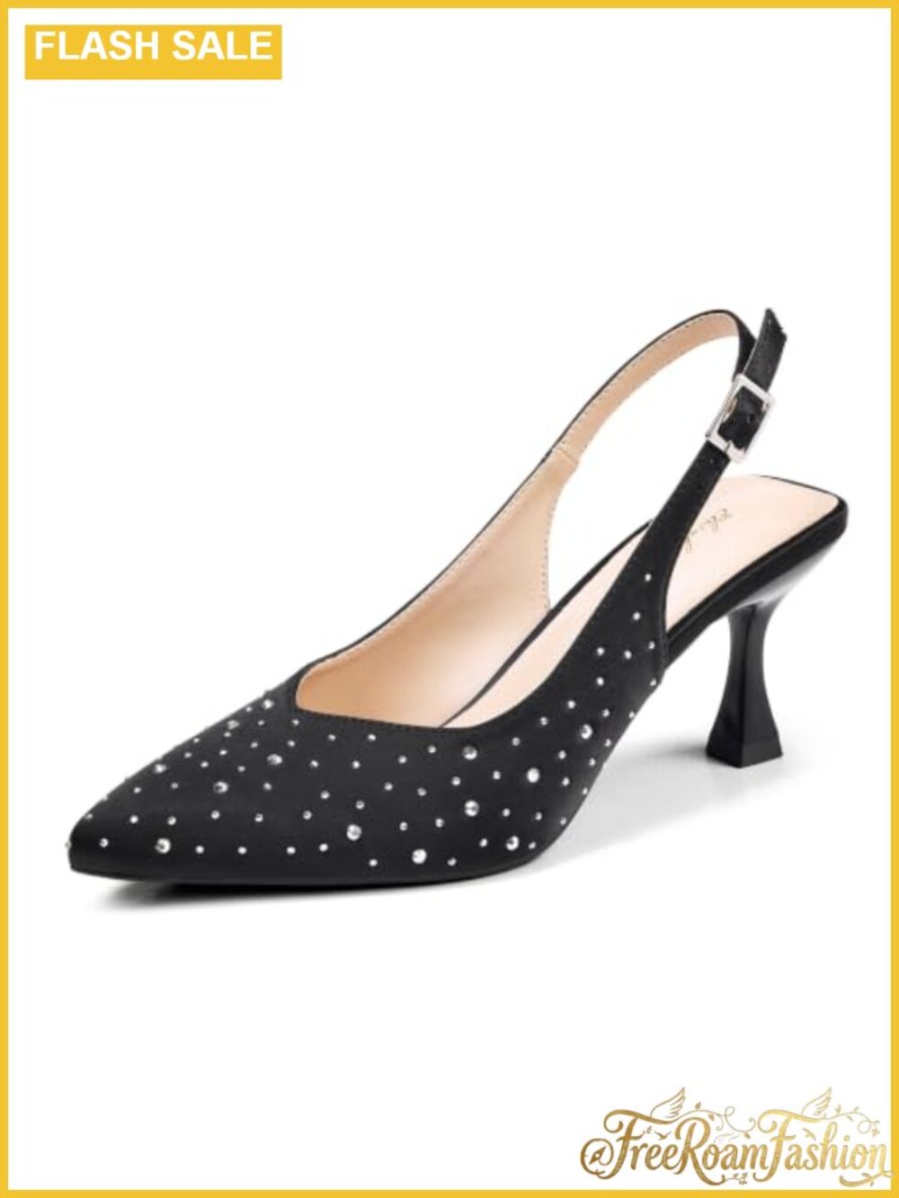Kitten Heel Slingback Low Pumps 3 Inch Pointed Toe Dressy Bridal Party Shoes